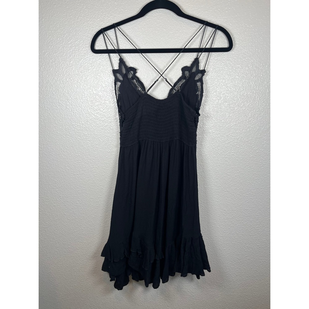 Free People FP One Adella Slip Dress Crochet Lace Ruffle Mini Black Small - Picture 8 of 11